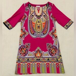 Dressbarn shift dress multicolor paisley pattern boat neck size 12